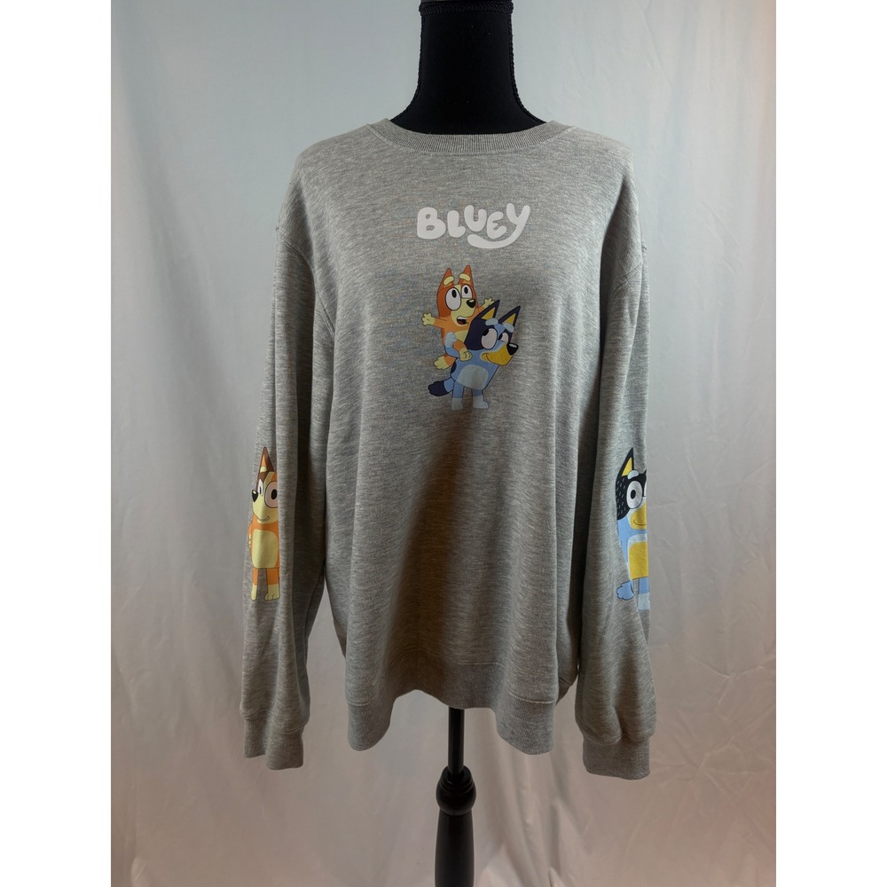 Bluey Bingo Graphic Sweatshirt Heather Gray Crew‎ Neck Pullover Long Sleeve XL